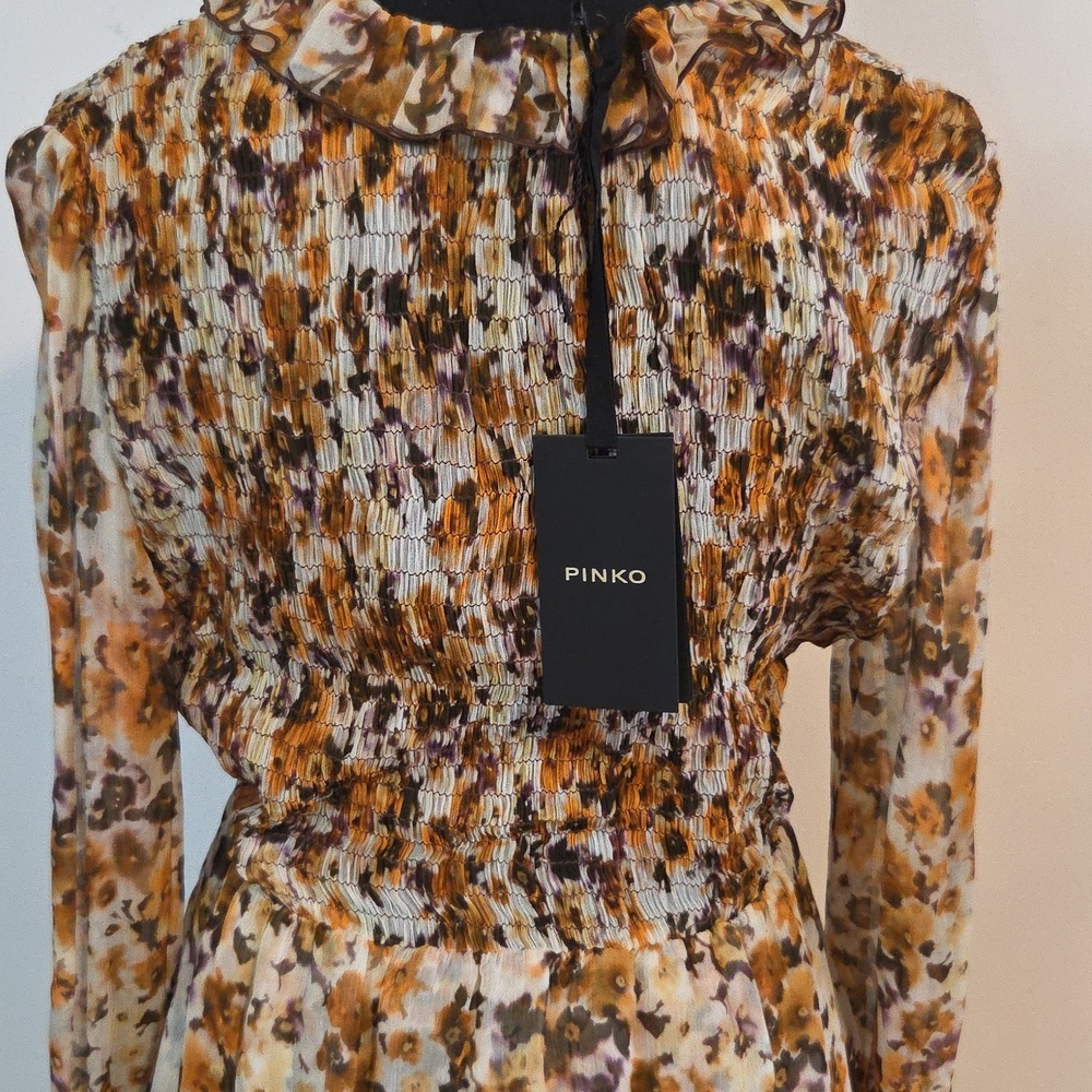 NWT Pinko Floral Mini Dress in Brown and Cream - Picture 8 of 16